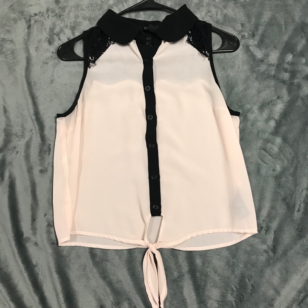 Blush and black lace tank/blouse